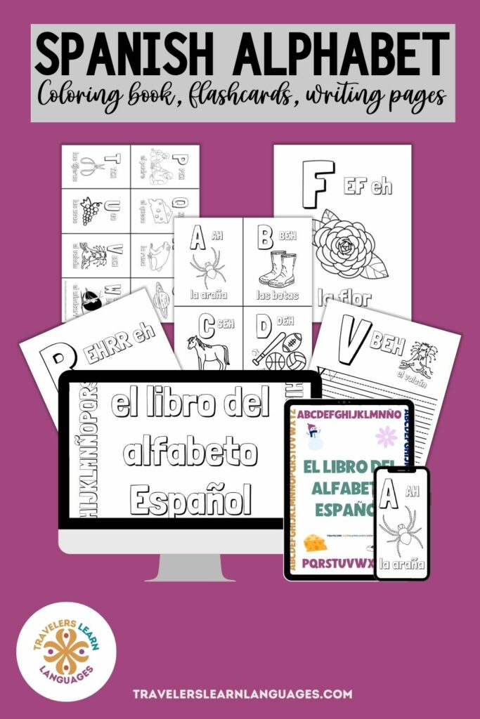 Spanish alphabet book pin with mini versions of pages from the book